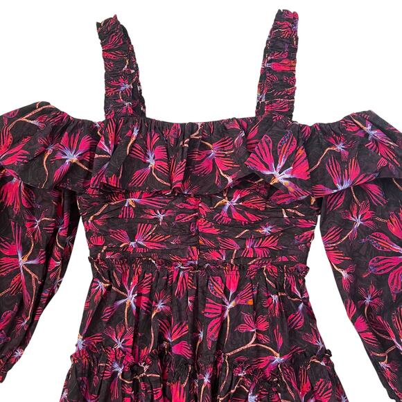 NWT ULLA JOHNSON Caprice Floral Cotton Midi Dress - Zinnia - Multicolor - Size 4 - Picture 6 of 10